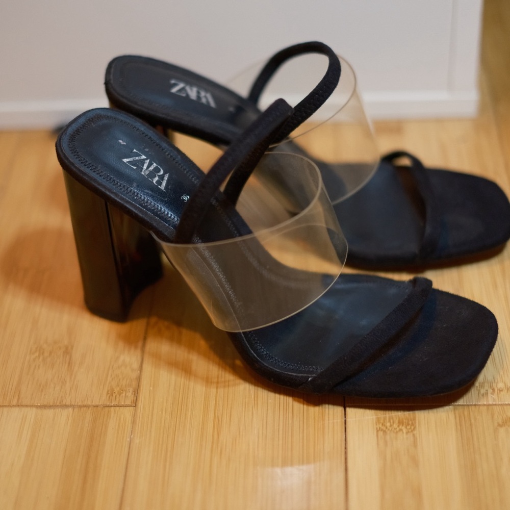 Zara Black Block Heel Pointed-Toe Pumps Women's Size 6